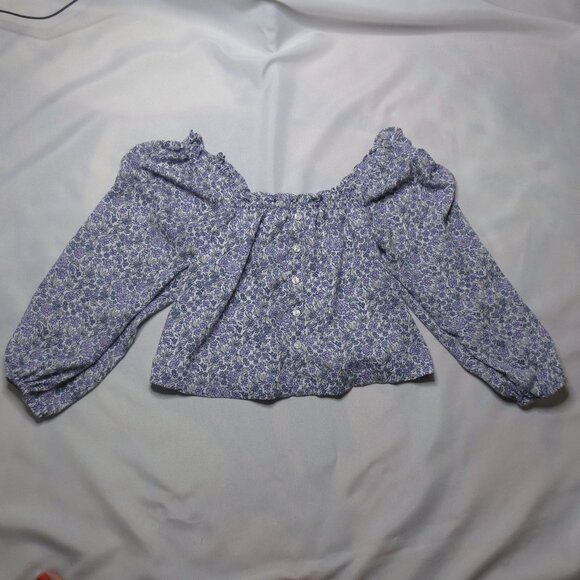 AMERICAN EAGLE womens BLOUSE floral PURPLE white PEASANT crop SIZE XS - Picture 1 of 8
